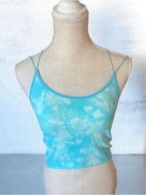 No Boundaries Aqua Blue Tie-Dye Ribbed Spaghetti Strap Camisole